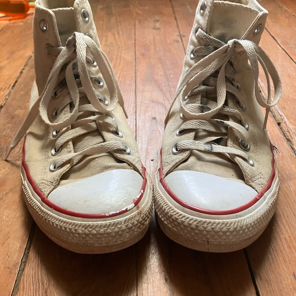 Converse All Star High-Top Canvas Sneakers in Natural with Red Trim
